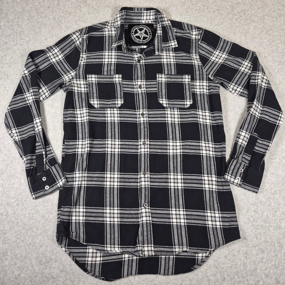 Blackcraft Cult Flannel Shirt Mens M Black White Plaid Goth Punk Back Patch
